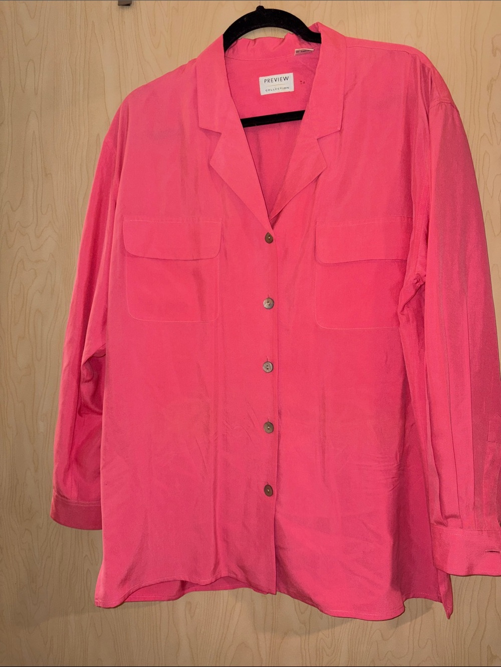 Preview Collection Bright Pink Button-Front Shirt 100% Silk